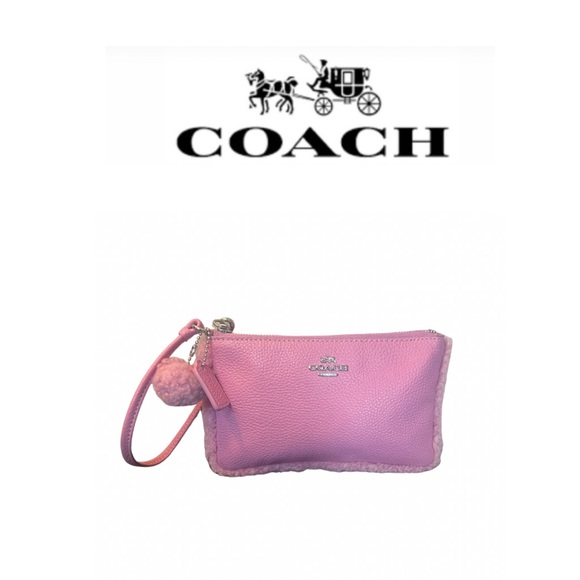 Coach Pink Leather & Fur Trim Wristlet - Picture 1 of 12